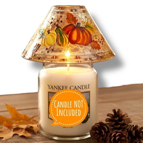 Yankee Candle Shade Crackle Glass Fall Autumn Thanksgiving Pumpkin Harvest - Picture 1 of 16